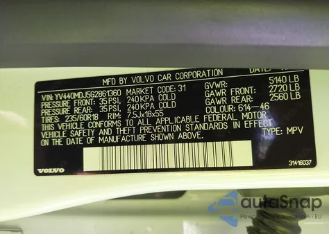 2016 Volvo Xc60 T5 Drive-E z USA, uszkodzony, nr VIN YV440MDJ5G2861360